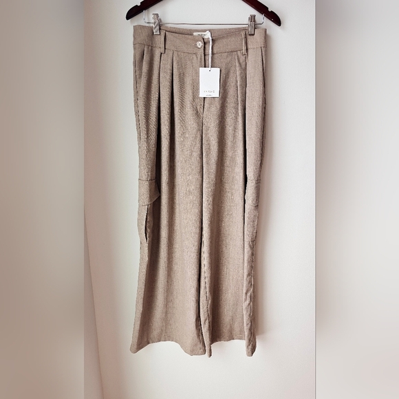 Via Bovio Italy Wide Leg Pants Trusers Side Pockets Grey Brown Viscose size M - Picture 1 of 9